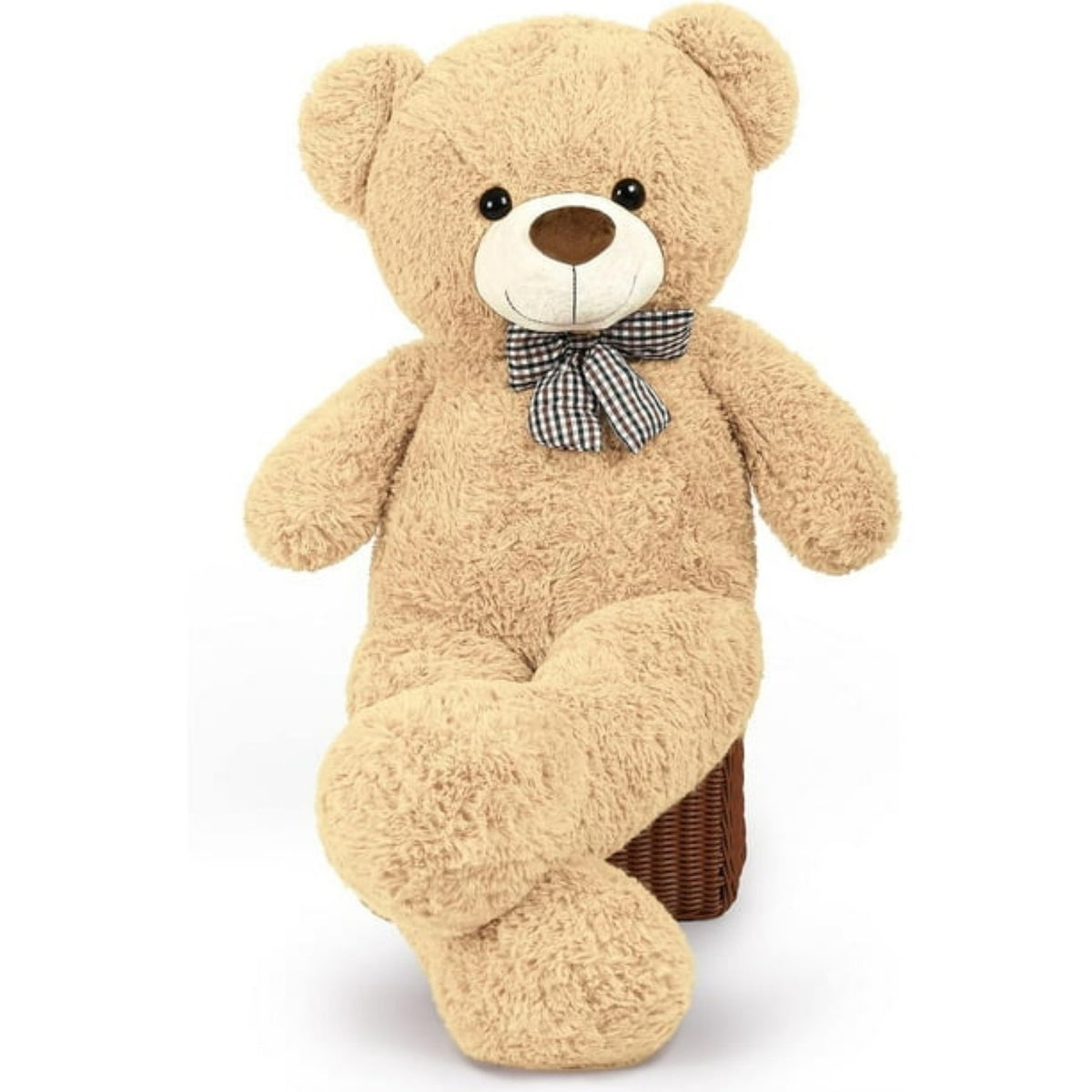 Oso de peluche gigante beige de 120 cm con lazo decorativo.