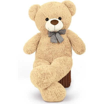 Oso de peluche gigante beige de 120 cm con lazo decorativo.