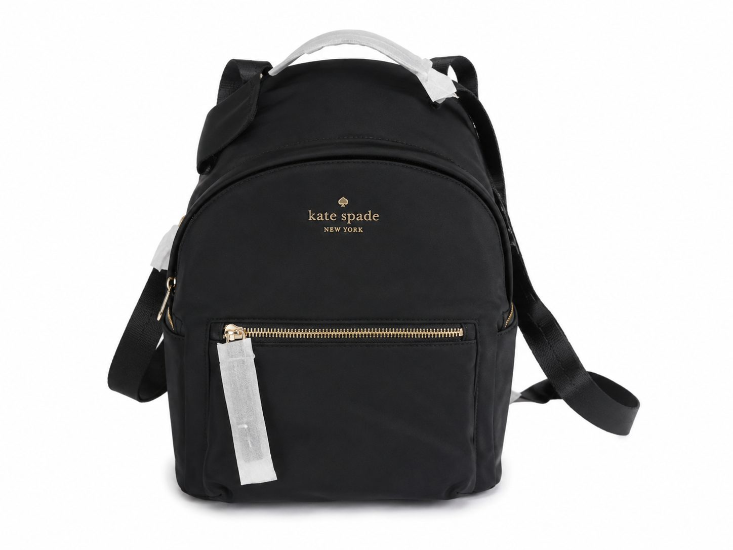 Mochila Compacta de Nylon con Bolsillo Frontal y Cierre de Cremallera Color Negro.