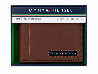 Cartera plegable color café con protección RFID para hombre.