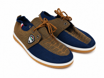 Zapatos Casuales de Malla Transpirable Color Azul y Camel Talla 46.