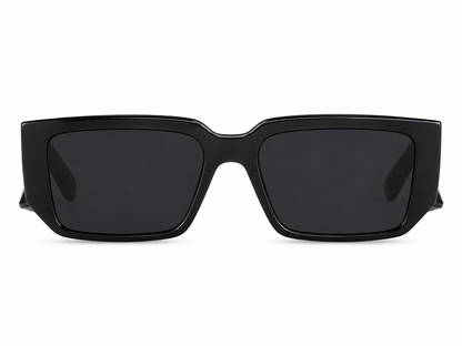 Gafas de sol negras rectangulares.