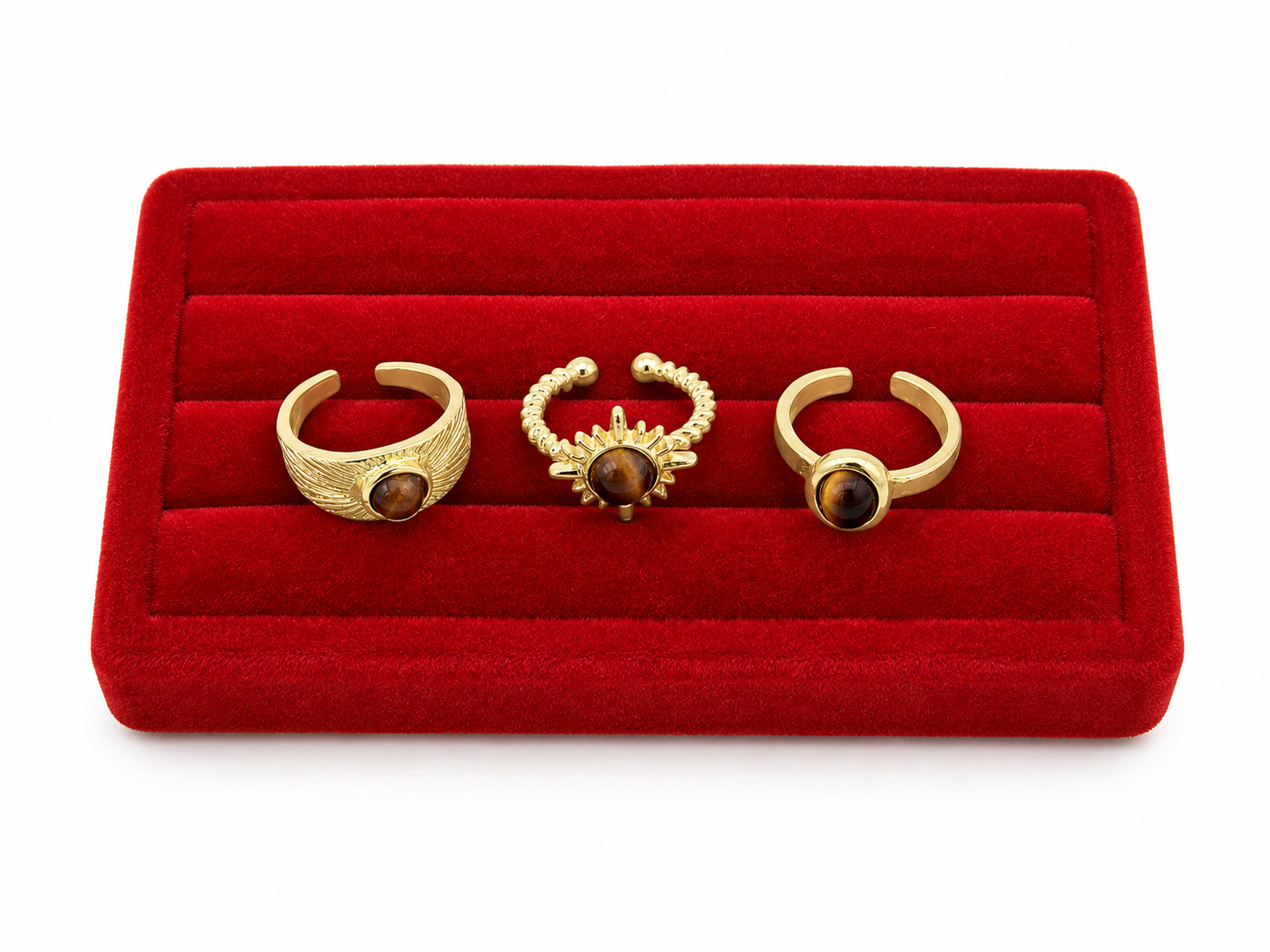 Set de Anillos Ajustables con Piedra Decorativa Color Marrón.