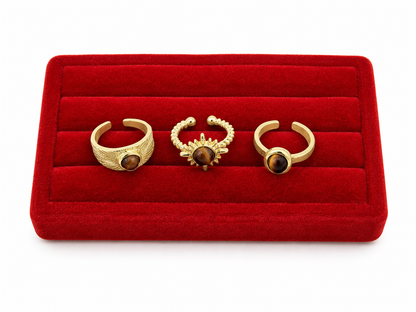 Set de Anillos Ajustables con Piedra Decorativa Color Marrón.