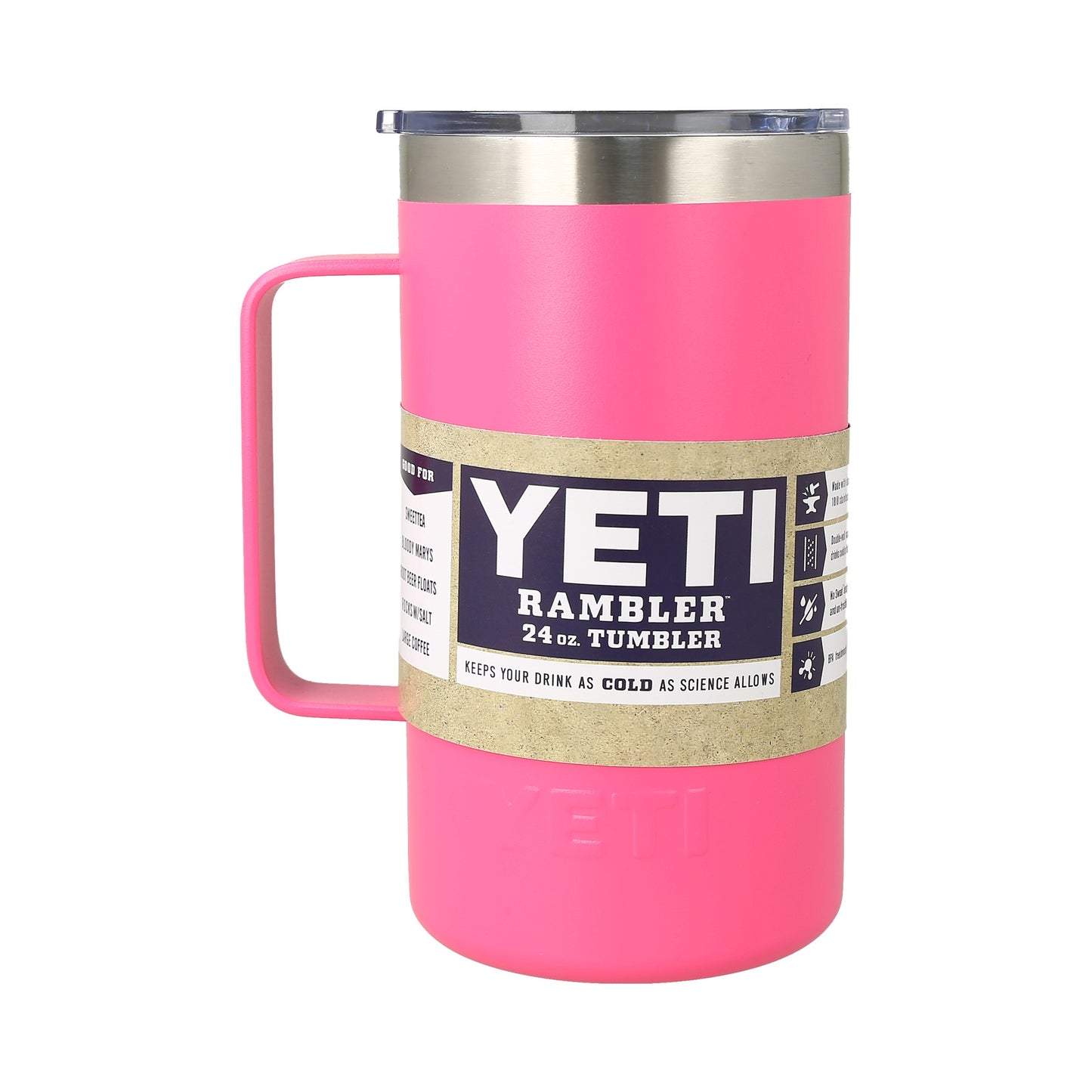 Termo de acero inoxidable Yeti rosa.