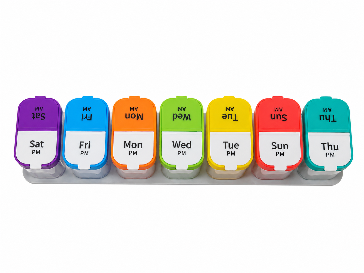Pastillero Semanal AM PM con 7 Compartimentos Extraíbles Multicolor.