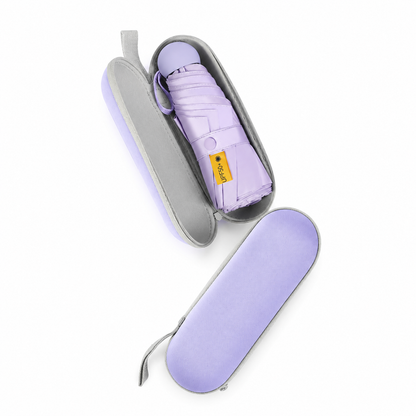 Mini Paraguas Plegable Compacto Color Lila con Estuche Protector.