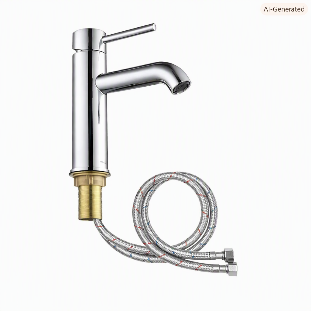 Grifo monomando para lavado incluye mangueras flexibles trenzadas para agua fría y caliente.