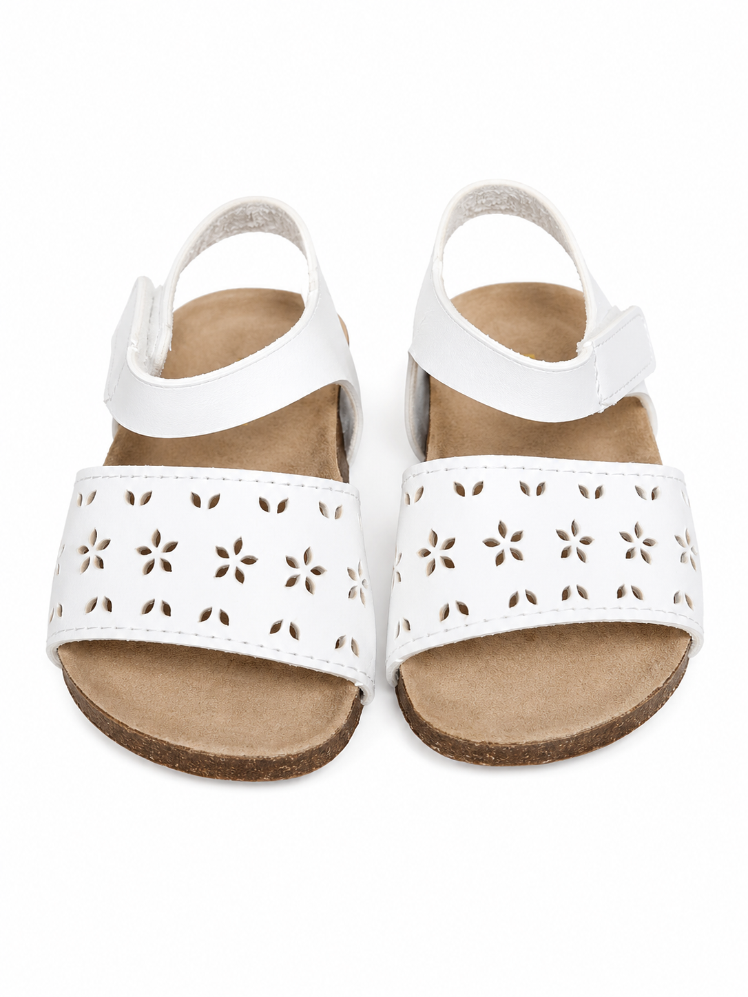 Sandalias blancas con diseño calado floral para niña, talla 22.