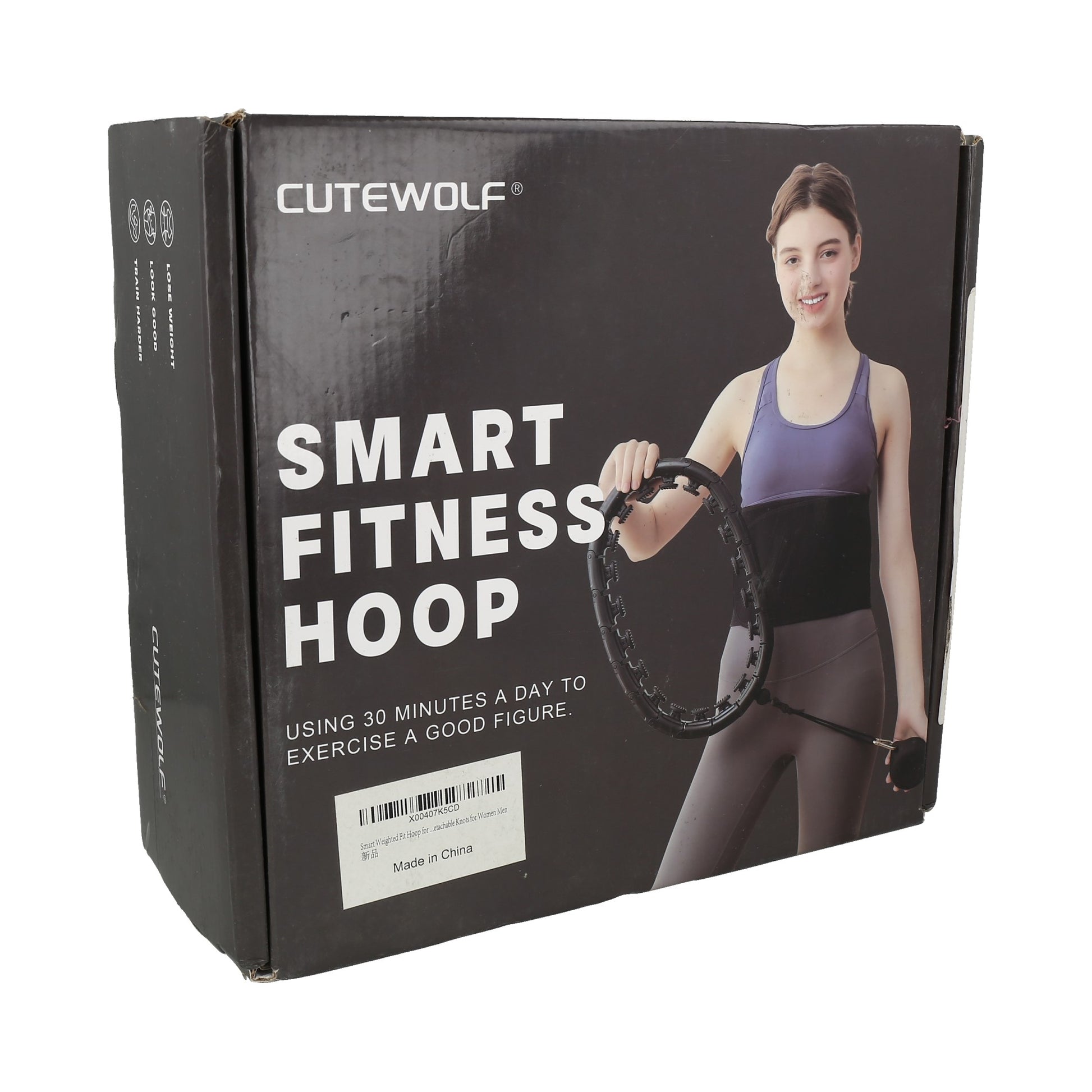 Aro de ejercicio Cutewolf Smart Fitness Hoop ajustable de color negro.