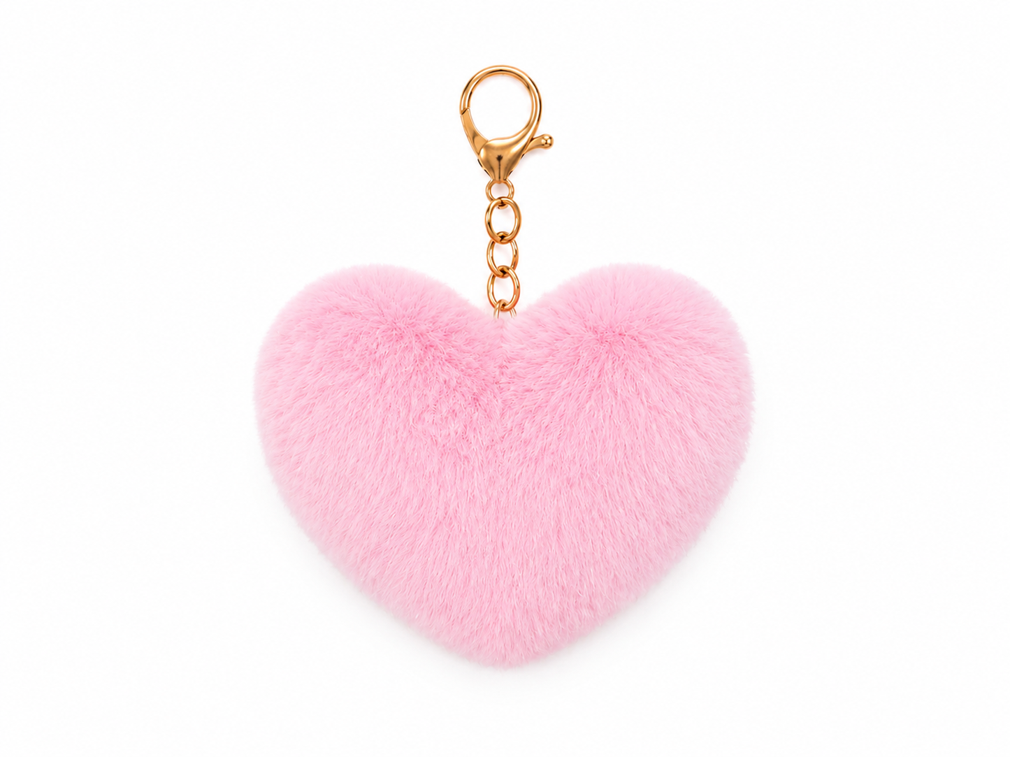 Llavero Corazón de Peluche Rosa con Gancho Metálico.
