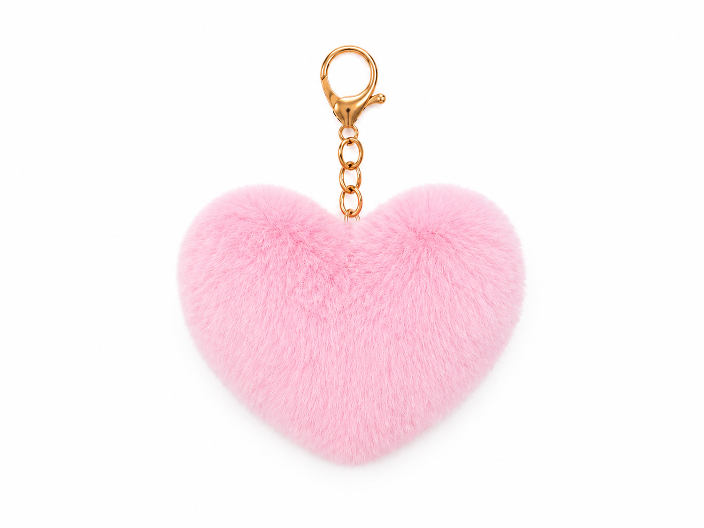 Llavero Corazón de Peluche Rosa con Gancho Metálico.