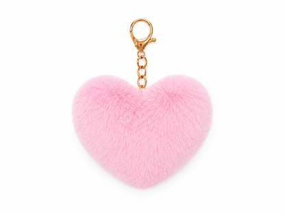 Llavero Corazón de Peluche Rosa con Gancho Metálico.