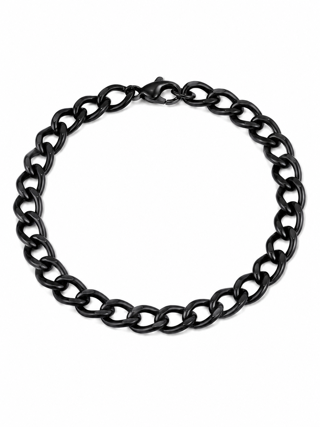 Pulsera de cadena gruesa con eslabones en color negro y cierre de mosquetón.