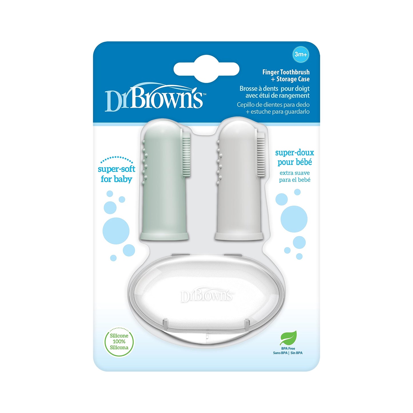Set de cepillos de dientes de silicona para dedos con estuche de almacenamiento.