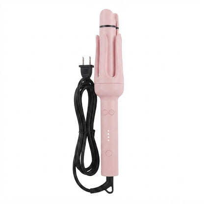 Rizador de pelo automático color rosa.