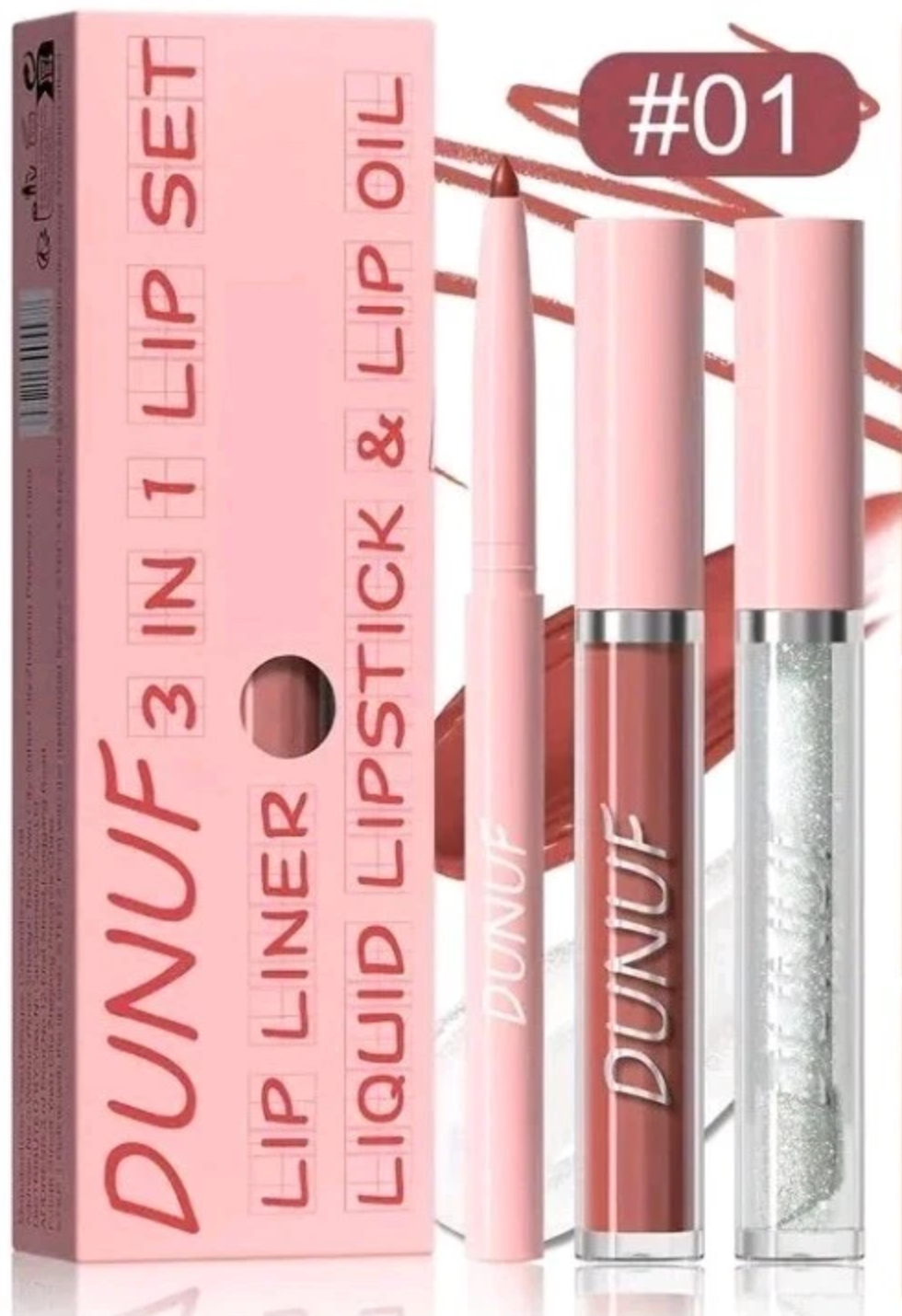 Set de 3 productos para labios (delineador de labios, labial líquido y aceite labial) Resistente al agua