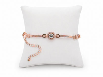 Pulsera Ajustable con Cristal Central y Detalles Brillantes Color Oro Rosa.