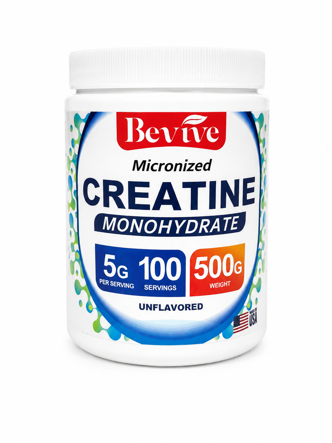 Creatina monohidratada micronizada sin sabor en polvo, 500 g, 100 porciones.