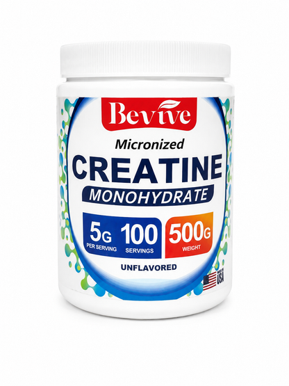 Creatina monohidratada micronizada sin sabor en polvo, 500 g, 100 porciones.