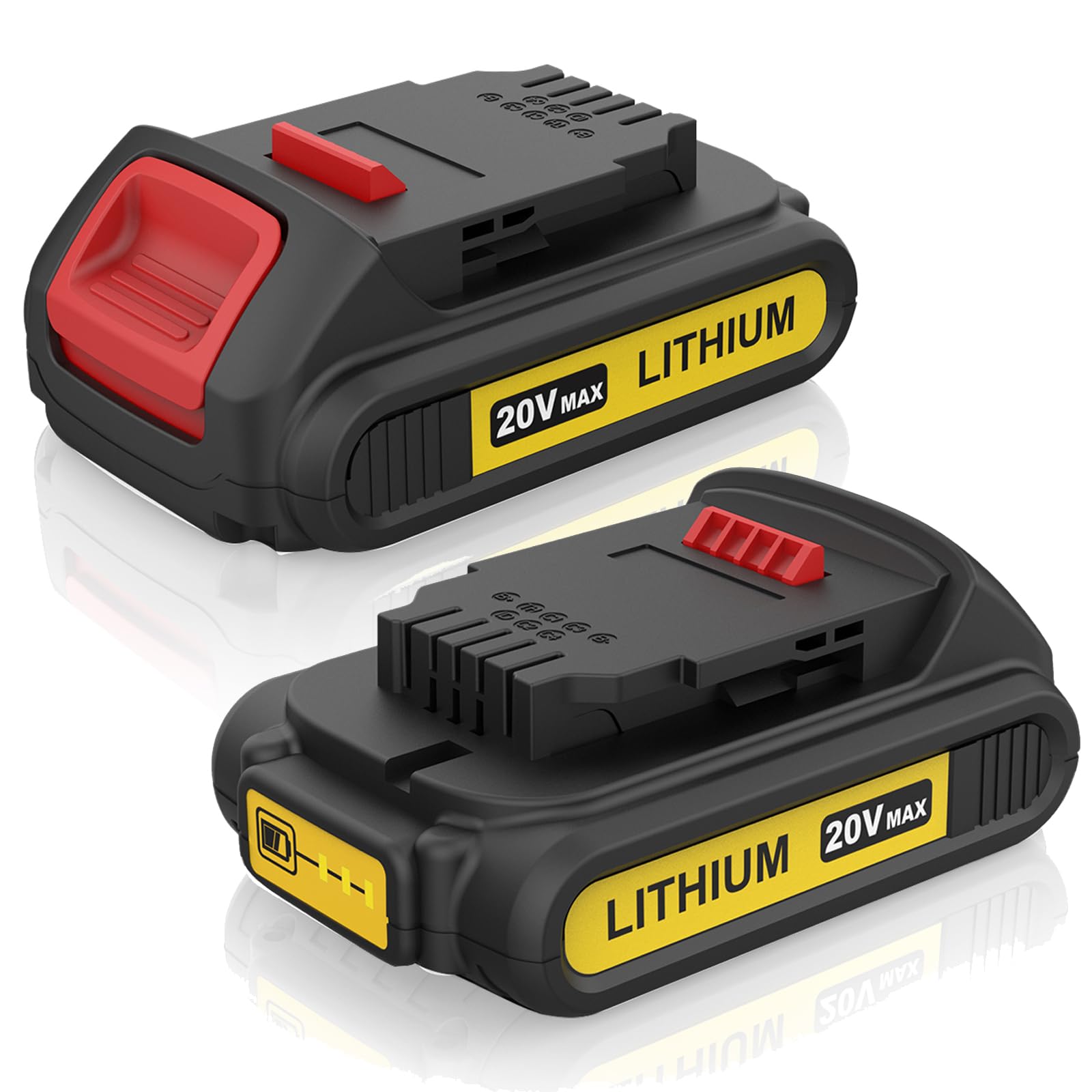 Pack de 2 acumuladores de repuesto genéricos o compatibles de 20V y 3.0Ah de ion de litio, diseñados para herramientas inalámbricas DeWalt.