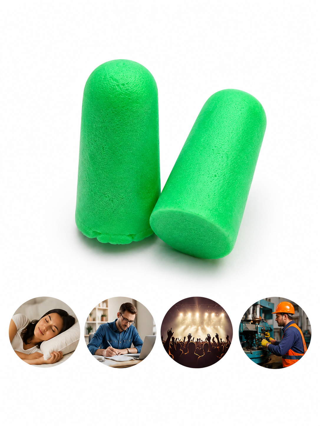 Tapones Auditivos de Espuma para Reducción de Ruido Verde Neón.