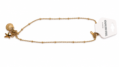 Collar Dorado de Acero Inoxidable con Dices de Concha y Estrella de Mar – Estilo Playa para Mujer.