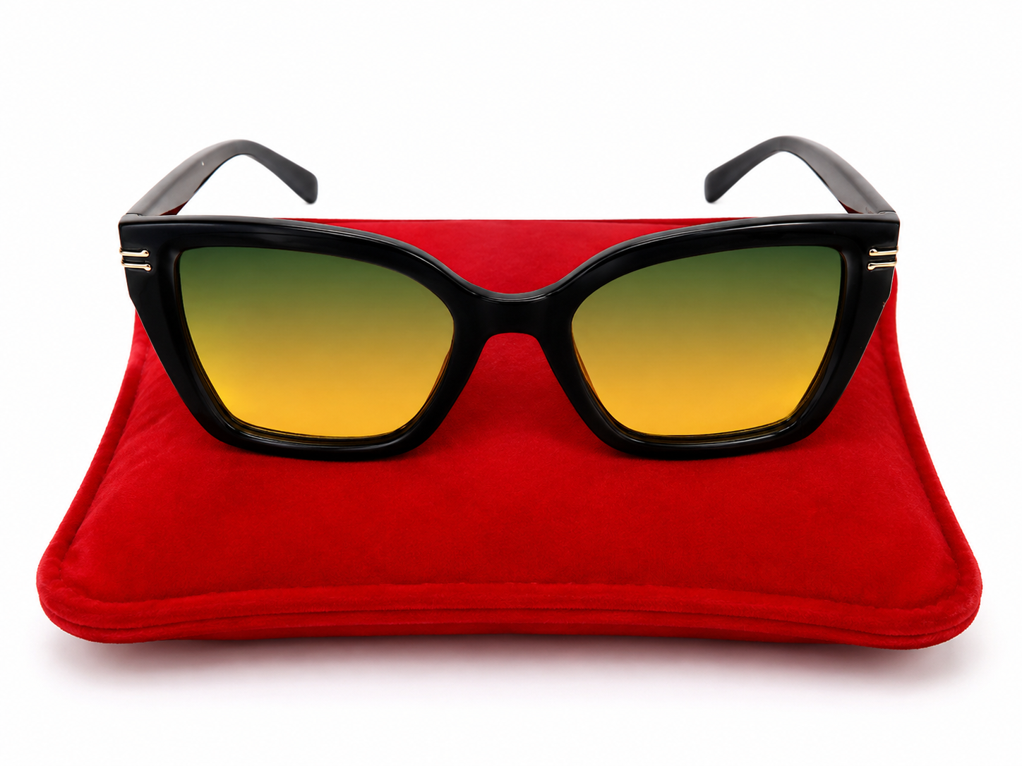 Lentes de Sol Negros con Cristales Degradados Verde y Dorado.