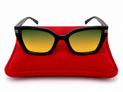 Lentes de Sol Negros con Cristales Degradados Verde y Dorado.