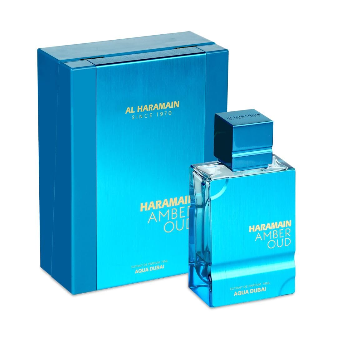 Fragancia unisex de envase azul brillante caracterizada por un diseño metálico y elegante.