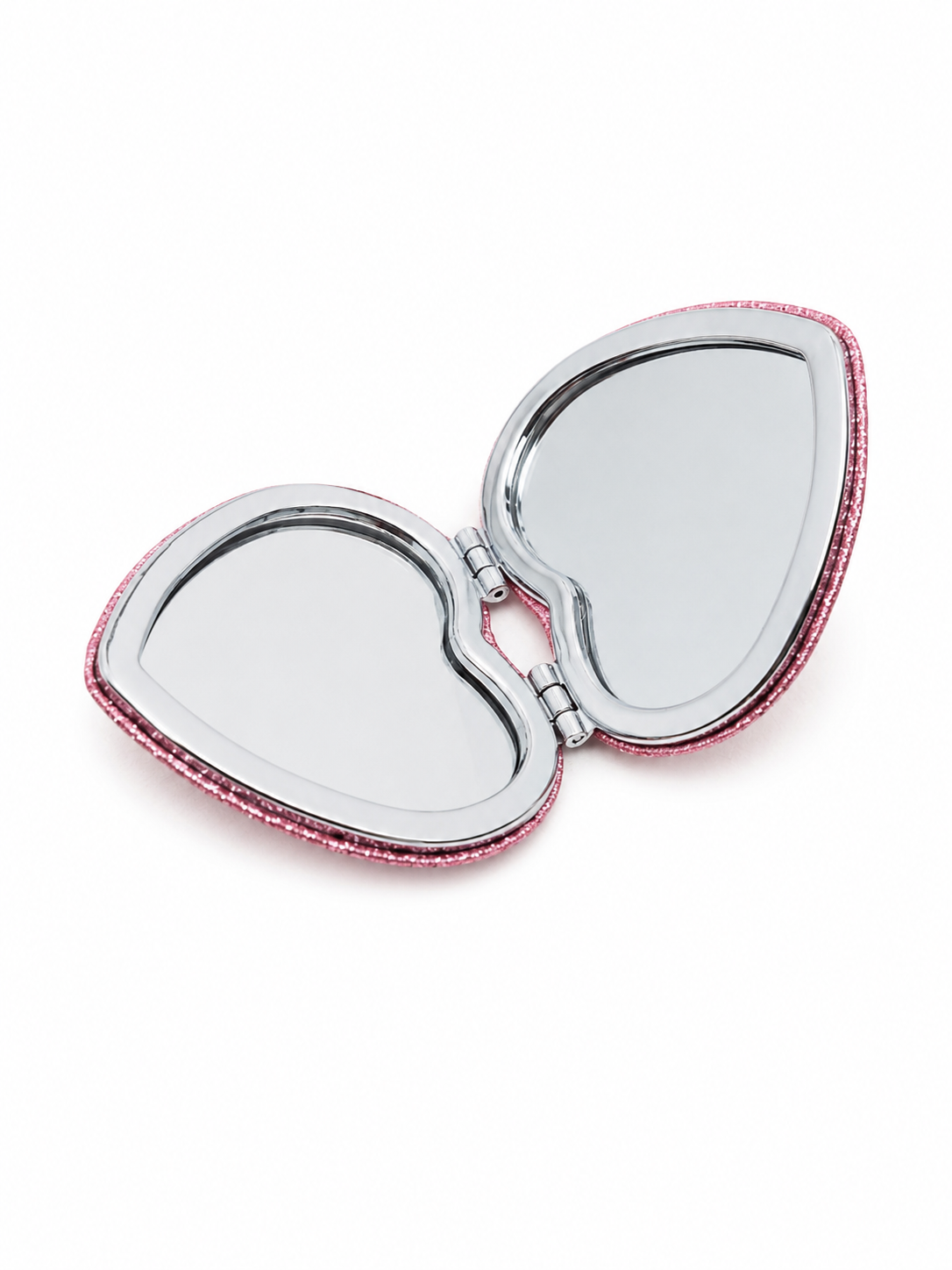 Espejo Compacto de Bolsillo en Forma de Corazón con Brillo Rosa.