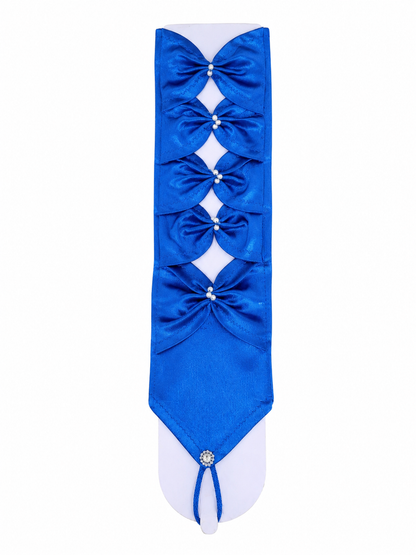Corbata Decorativa de Satén Azul con Lazos, Perlas y Detalle Colgante para Uniforme Escolar o Cosplay.