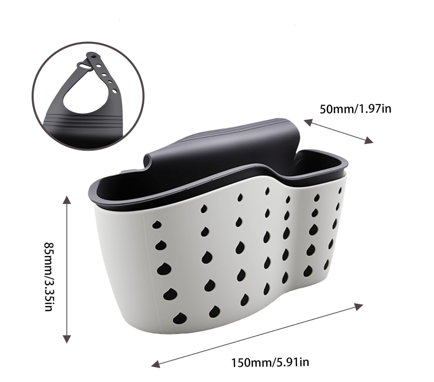 Organizador de fregadero fabricado con material de goma flexible.