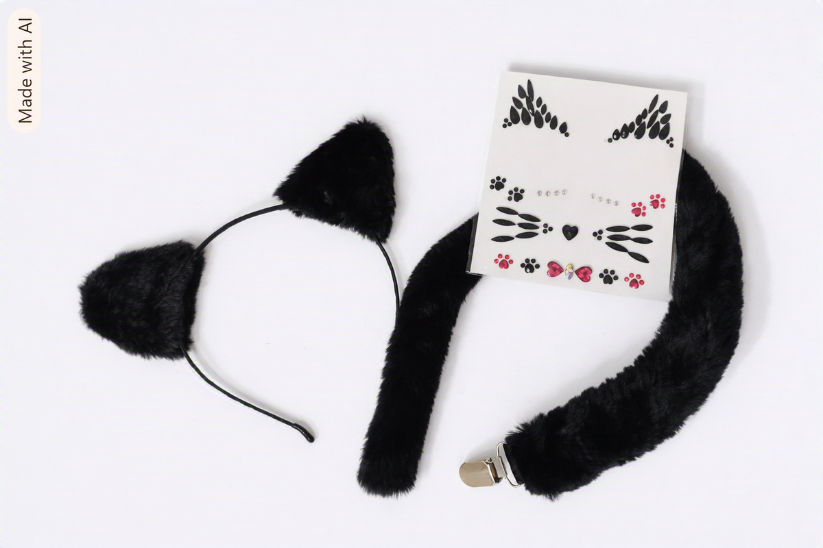 Kit de accesorios de disfraz de gato negro.