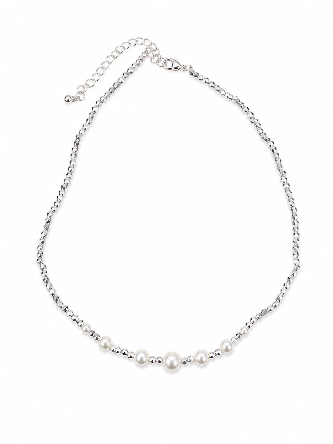 Collar de Perlas Sintéticas con Cadena Plateada Ajustable.