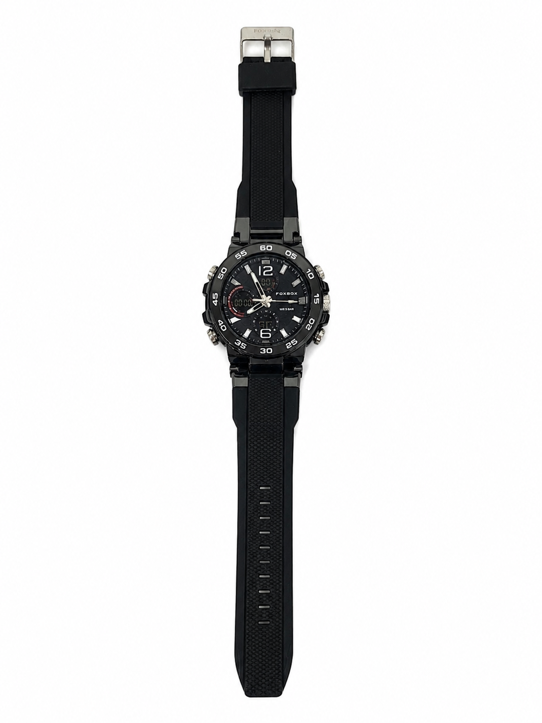 Reloj Deportivo Analógico y Digital con Correa de Silicona Negra.