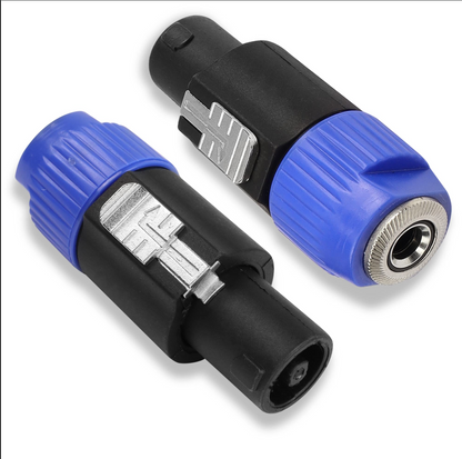 Pack de 12 Adaptadores de audio que convierten un conector Speakon macho en un conector Jack de 1/4 de pulgada hembra.