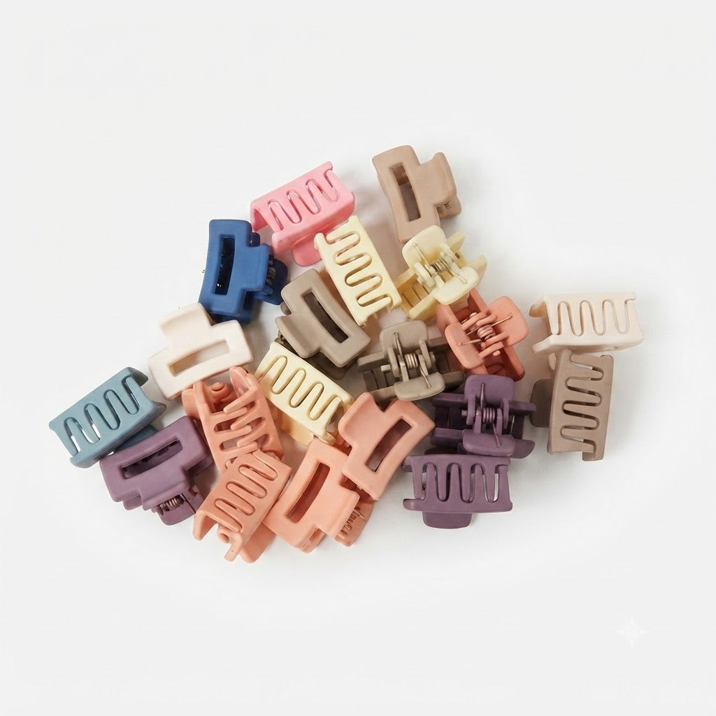 Pack de 20 pinzas para el cabello son clips de garra pequeños y rectangulares con un diseño hueco.