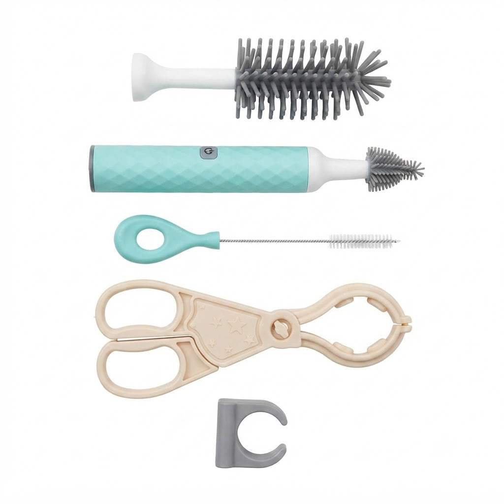 kit de limpieza cuenta con un mango eléctrico recargable.