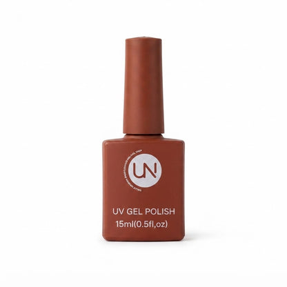 Esmalte de uñas en gel UV color marrón terracota muestra una presentación de 15 ml (0.5 fl. oz.) c