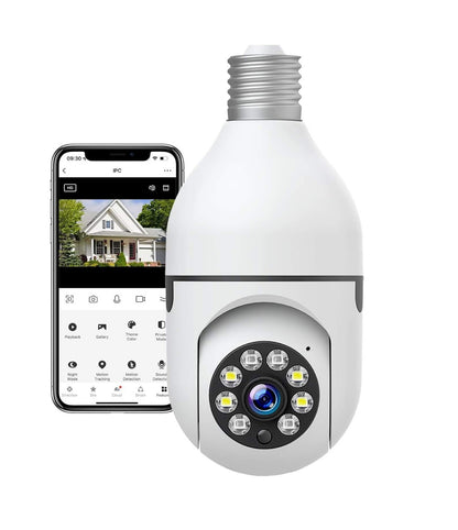 Cámara de Seguridad WiFi Tipo Bombilla con Visión Nocturna y Control desde Aplicación Móvil.