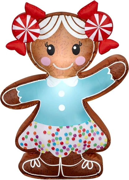 Globo inflable decorativo con diseño de muñeca de jengibre para Navidad de 4 pies con iluminación integrada para exteriores e interiores.