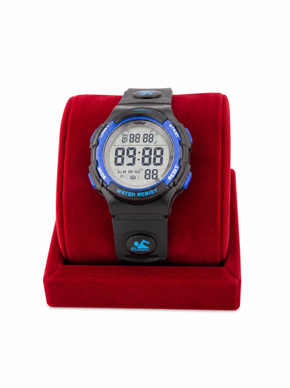 Reloj Deportivo Digital Resistente al Agua Negro y Azul.