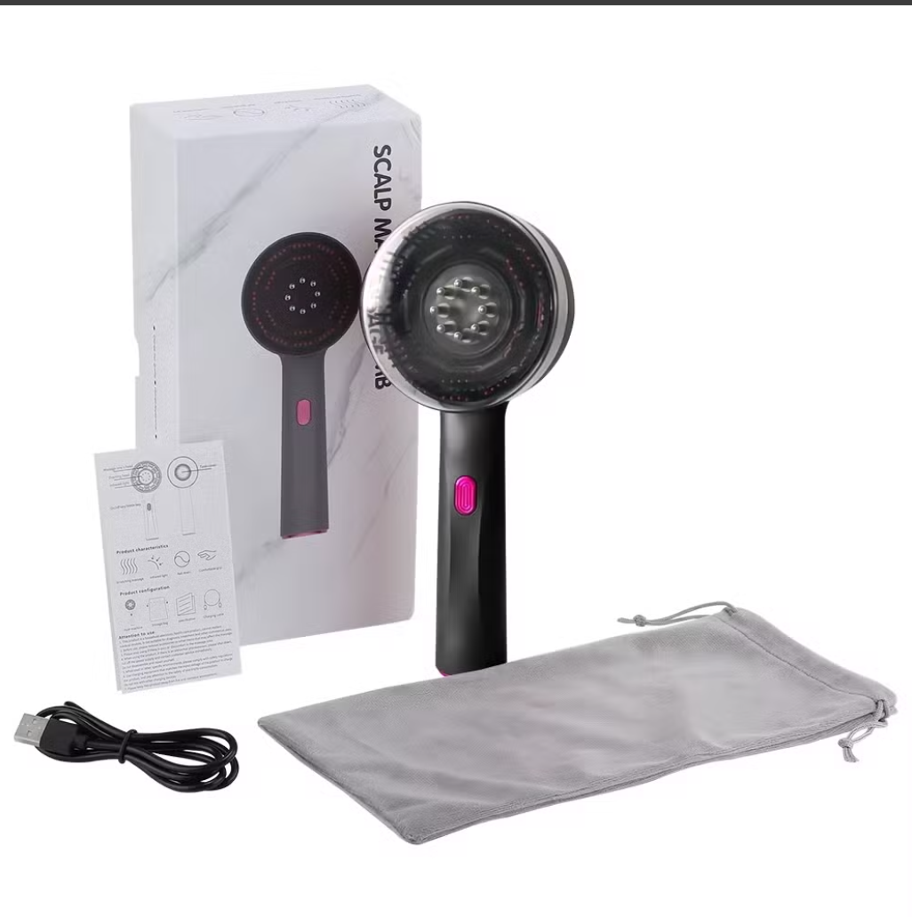 Peine masajeador de cuero cabelludo inalámbrico cuenta con tecnología de luz roja y vibración para estimular la circulación.