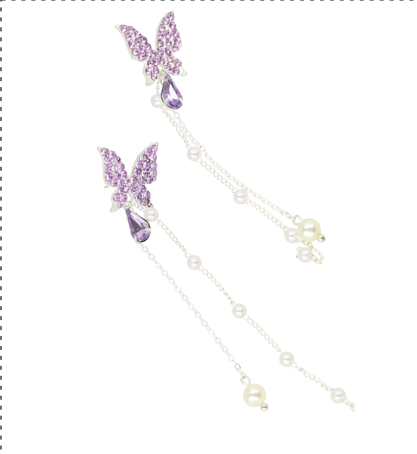 Aretes color silver estilo mariposa morada