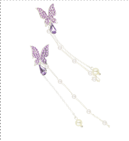 Aretes color silver estilo mariposa morada