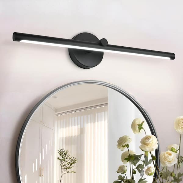 Lámpara de tocador LED negra Nafissa de 60 cm (23,78 pulgadas) con 1 luz, ideal para colocar sobre el espejo del baño o el dormitorio.