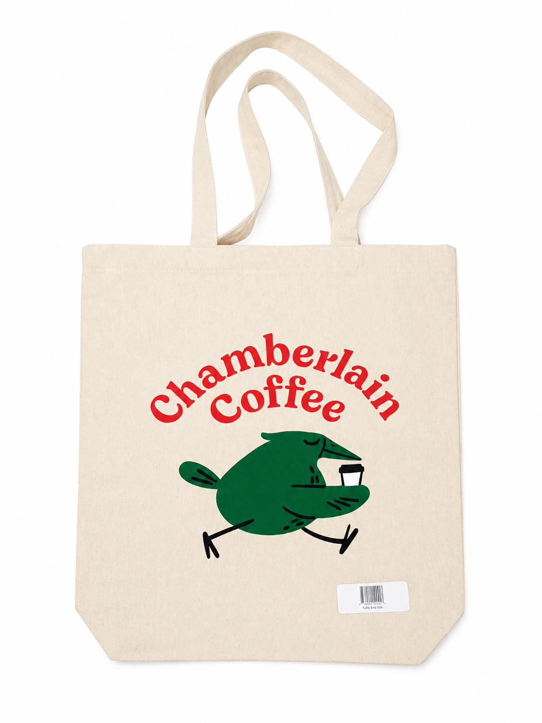 Bolsa tote de lona reutilizable con asas largas y estampado gráfico.