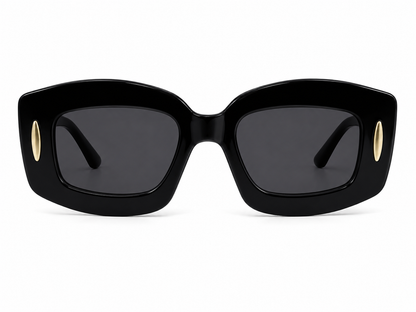 Gafas de Sol Oversize con Montura Negra y Diseño Rectangular Elegante.