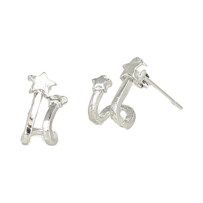 pendientes de tuerca trepadores con diseño de doble estrella color plata.